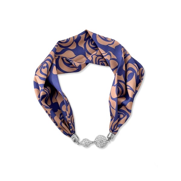 LumiSyne Women Silk Scarf Necklace Magnetic Buckle With Rhinestone Small