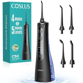 COSLUS C50 Irrigador Bucal Portátil para Dientes, 4 Modos y 5 Niveles | Profesional para Encías Sensibles, Brackets y Ortodoncia, Inalámbrico & Impermeable IPX7 para hogar y Viajes, Libre de BPA