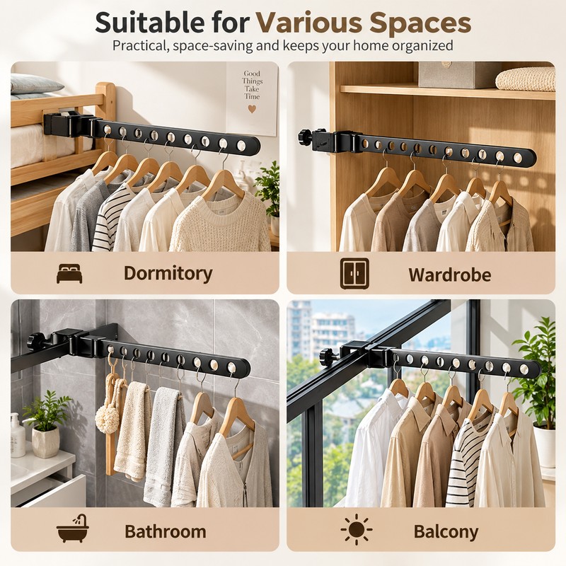 Rotatable Wall Mounted Clothes Hanger for Space-Saving Storage – Stainless