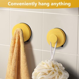 flintronic Pack of 2 Yellow Wall Hooks, Suction Cups, Suction Cups, Towel Hooks, Bathrobe Hooks, No Drilling, Extra Strong Bathroom Hooks, ABS Waterproof Suction Holder, Towel Hook