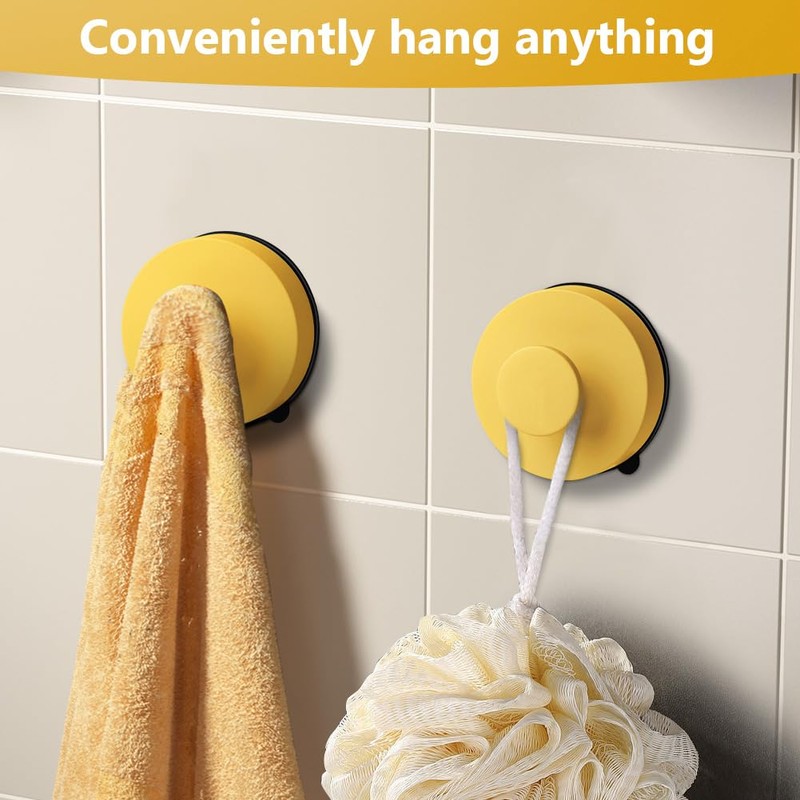 flintronic Pack of 2 Yellow Wall Hooks, Suction Cups, Suction