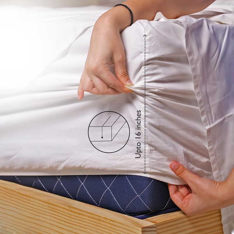 LINENWALAS 100% Cotton Percale White Double Size Fitted Sheet Only