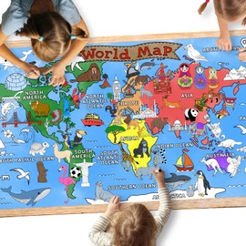 World Map Giant Coloring Poster - 31.5x 72 Inches - Versatile Classroom Wall Décor & Birthday Activity - World Map Poster or Table Cover for School Parties and Special Events