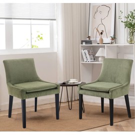 COLAMY Modern Dining Chairs Set of 2, Upholstered Corduroy Accent Side Chairs with Mid Back and Wood Legs for Living Room/Dining Room- Light Green