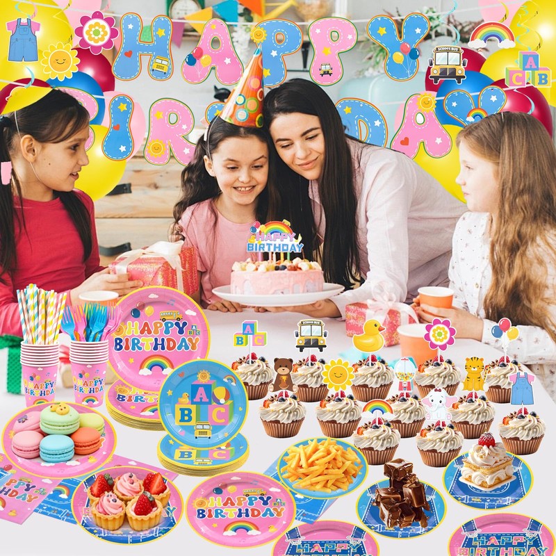 BORAENDEY 192 Pcs Cartoon Teacher Party Decorations Tableware Set,Serves 24