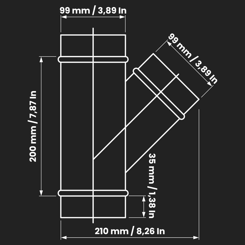 4" Inch Wye-Shape Ducting Splitter - 45 Degree Galvanized Steel
