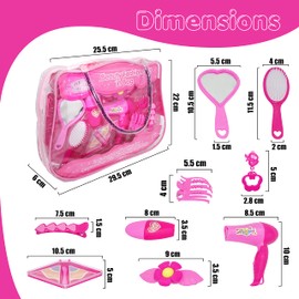 10PCs Kids Beauty Set In Bag Pretend Makeup and Hair Accessories Playset for Girls Toys Playable Toy for Girls Kids 3+Years