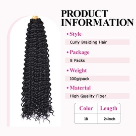 Curly Braiding Hair #1B Natural Black 24Inch 8Pcs Ocean Wave Crochet Hair for Black Women Curly Crochet Hair for Boho Braids(24inch,8pack)
