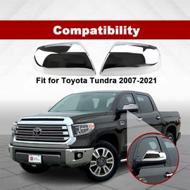 Front Half Mirror Cap Cover For Toyota Tundra Sequoia 2007-2021 Replace 87915-0C040, 87945-0C020, Driver & Passenger Side Mirror Cap Cover.(Chrome)
