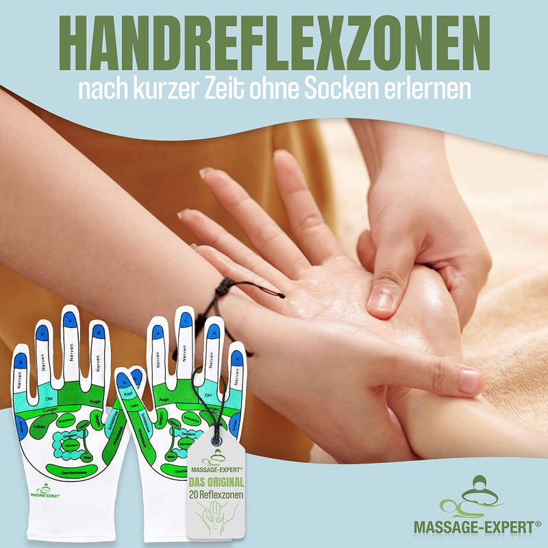 Hand Reflex Zone Gloves for Hand Reflexology Massage German Lettering