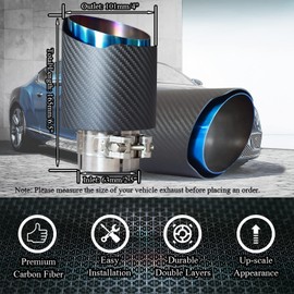 GioZona Exhaust Tip Carbon Fiber 2.5 Inch(63mm) Inlet 4 Inch(101mm) Outlet Blue Burnt Stainless Steel Universal Car Exhaust Muffler Tip Tail End Tip Clamp On (Matte Black)