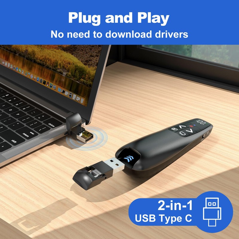 Rechargeable Presentation Clicker with Case, Power Digital Display Wireless Presenter