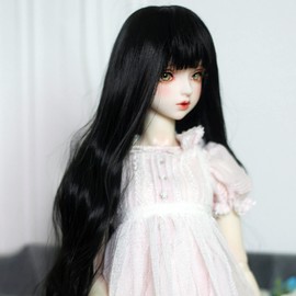 Doll Wig with Ball Joint Soft Touch Wig for 1/6 Dolls Cut to Size Curly with Fringe for Doll Dress Up (Black)