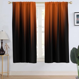 AAtter Orange and Black Window Curtains Abstract Ombre Terracotta Boho Striped Two Tone Gradient Living Room Bedroom Window Drapes Treatment Fabric 1 Pair Home Decor, 52" W x 63" L, Fashion
