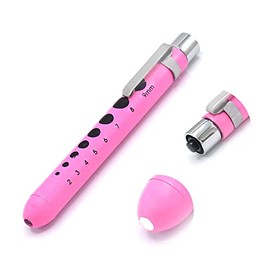 OdontoMed2011 Medical Pen Lights for Nurses Doctors, Reusable LED Medical Penlight Flashlight with Pupil Gauge, White Light, Light Pink Color Penlight