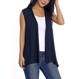 EXCHIC Women's Sleeveless Open Front Cardigan Vest Lightweight Cool Coat (S, Navy Blue)
