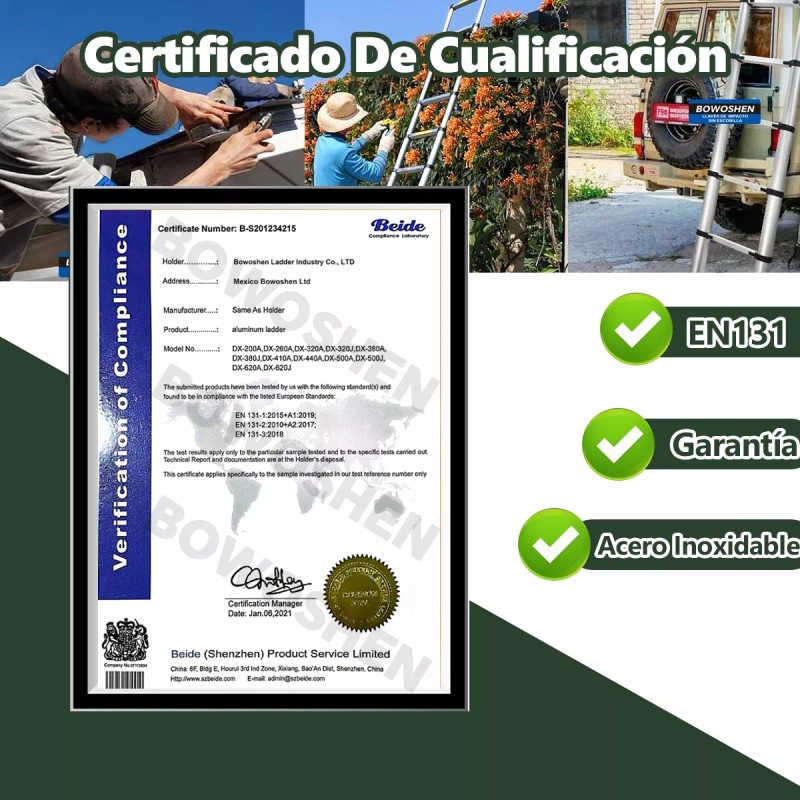 Bowoshen 5m Escalera Telescópica De Acero Inoxidable Soporta 180 Kg