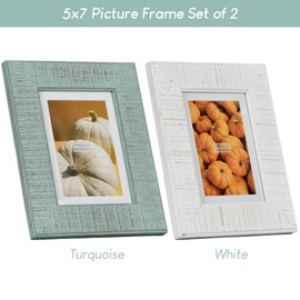 NWDCLF Rustic 5x7 Wooden Picture Frame Set of 2, Distressed Wood Photo Frame with Real Glass and 4x6 Mat, Tabletop and Wall Mount, Farmhouse Home Office Décor
