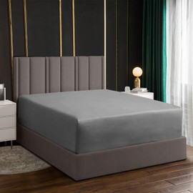 Lazzaro Home bed sheets Fitted sheet Extra Deep Pocket (40 cm) Easy Care Soft Brushed Microfibre Fabric Shrinkage and Fade Resistant (Double (135 x 190 cm), Grey)