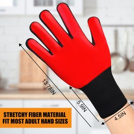 FITFIV BBQ Gloves Heat Resistant Gloves, Silicone Non-Slip Kitchen Oven Mitts, Suitable for Grilling, Baking, Cooking, Outdoor Camping (Red)