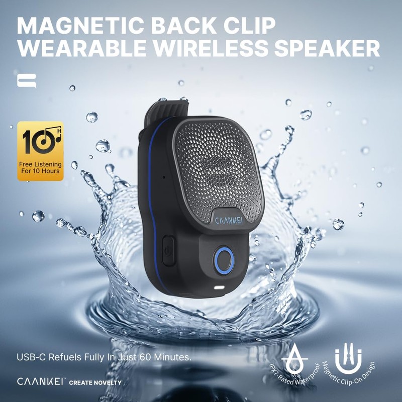 Wearable Bluetooth Speaker V5.3 – Clip-On Wireless Portable Speaker with