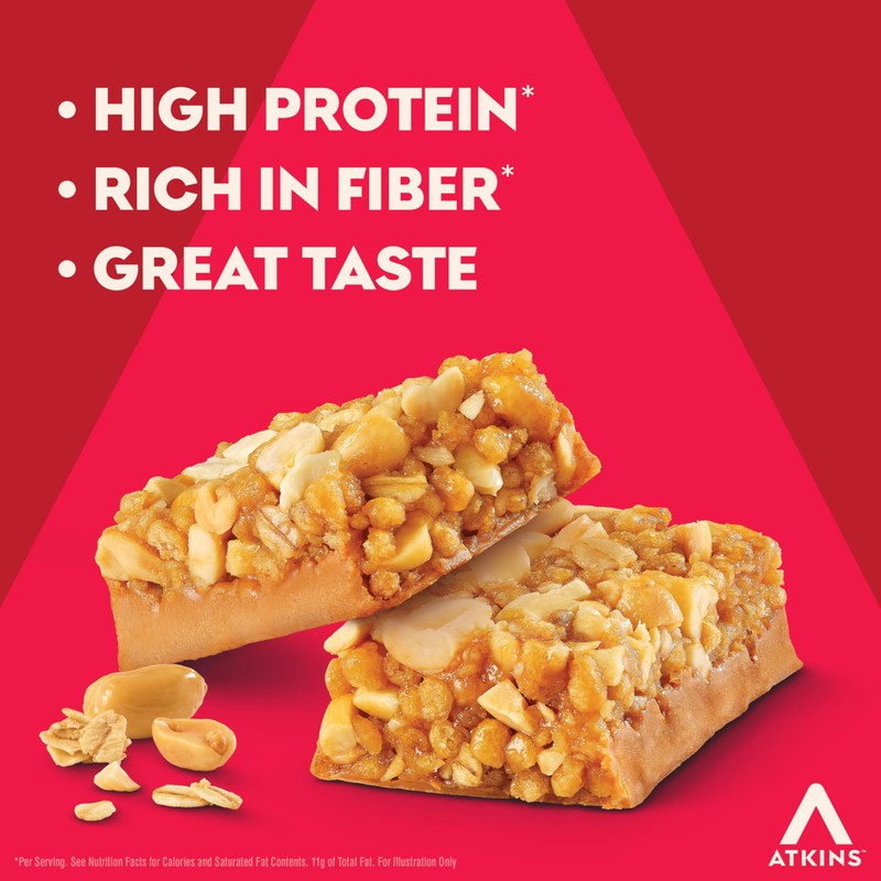 Atkins Peanut Butter Granola High Protein Bar, High Fiber ,