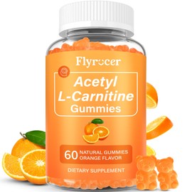 Flyrocer Acetyl L-Carnitine Gummies for Energy & Brain Function Support – Vegan, Non-GMO, Orange Flavor, 60 Count (30-Day Supply)