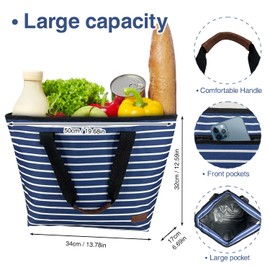 Yuzerfortalbe Large Cooler Bag Insulated Blue 30can 18L,Leakproof Soft Coolers Insulated Tote Bag, Reusable Grocery Bag ，Lunch Box Lunch Bag for Picnic Beach Camping.