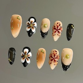 NailVesta DreamWear Collection – 100% Handcrafted 3D Press-On Nails | Reusable, Long-Lasting, Salon-Quality:_Autumn Petal_M