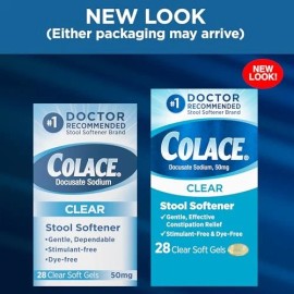 Colace Clear Stool Softener 50 mg 28 Count Gentle Relief for Constipation