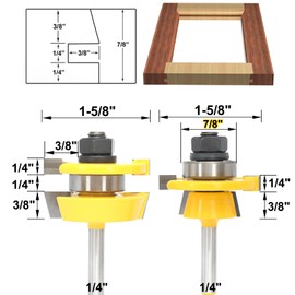 Akylin Shaker Rail and Stile Router Bits,2PCS Router Bit Set 1/4 Inch Shank,Combination Bevel Profile Scriber,for Cabinet Panelled Door and Drawer Fronts Making,Profile Scribing Tooling