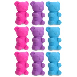 iscream Yummy Gummys 9-Piece 3D Gummi Bear Eraser Set in Mini Tin - Pink, Purple & Blue