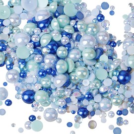 ccHuDE 50g Flat Back Faux Pearls Assorted Size Half Round Beads Mixed Color Imitation Pearls Face Makeup Nail Art Charms for DIY Decorations Blue
