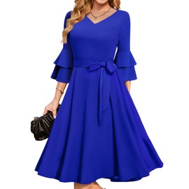 DRESSTELLS Cocktail Dresses for Women, 2025 Modest Valentines Party Vintage Dress, Fit Flare Formal Wedding Guest Long Sleeves Royal Baby Sky Blue M