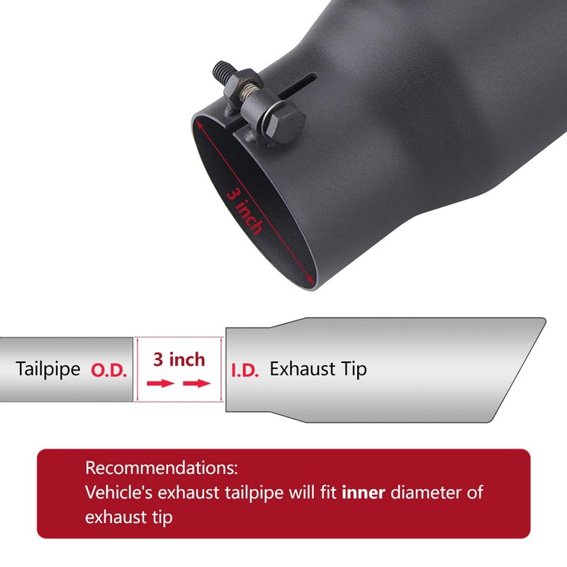 LCGP 3" Inlet Black Exhaust Tip,3" x 4" x 12"