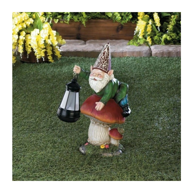 Accent Plus HOME GARDEN FANTASY DECOR GNOME ON MUSHROOM SOLAR