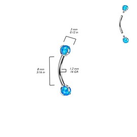 Pierced Owl 16GA F136 Implant Grade Titanium Internally Threaded Claw Set Synthetic Opal Ball Curved Eyebrow Barbell (Blue)