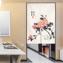 RLoncomix - Cortina japonesa Noren para puerta con pintura de peonía china tradicional, decoración del hogar, 33 x 47 pulgadas