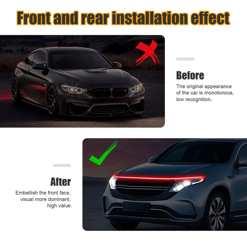 Dickno 71'' Car Hood Light Strip, Flexible Dynamic Daytime Running