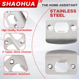 SHAOHUA Standard Door Strike Plate with Shim, Dust Box, Short & Long Screws, Dowel Strips, Full Set Silver Door Latch Plate Kit for Interior/Exterior Latch, Door Reinforcement Kit to Repair Door Frame