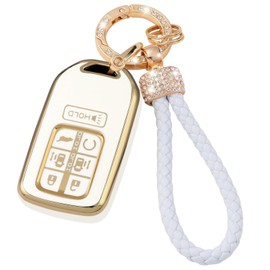 Ysbxitu Key Fob Cover with Bling Keychain 7 Buttons Fit for Honda Odyssey 2018-2024 Elite Touring EXL Sport EX TPU Smart Key Shell Case Key Protection Cover Key Ring case -White