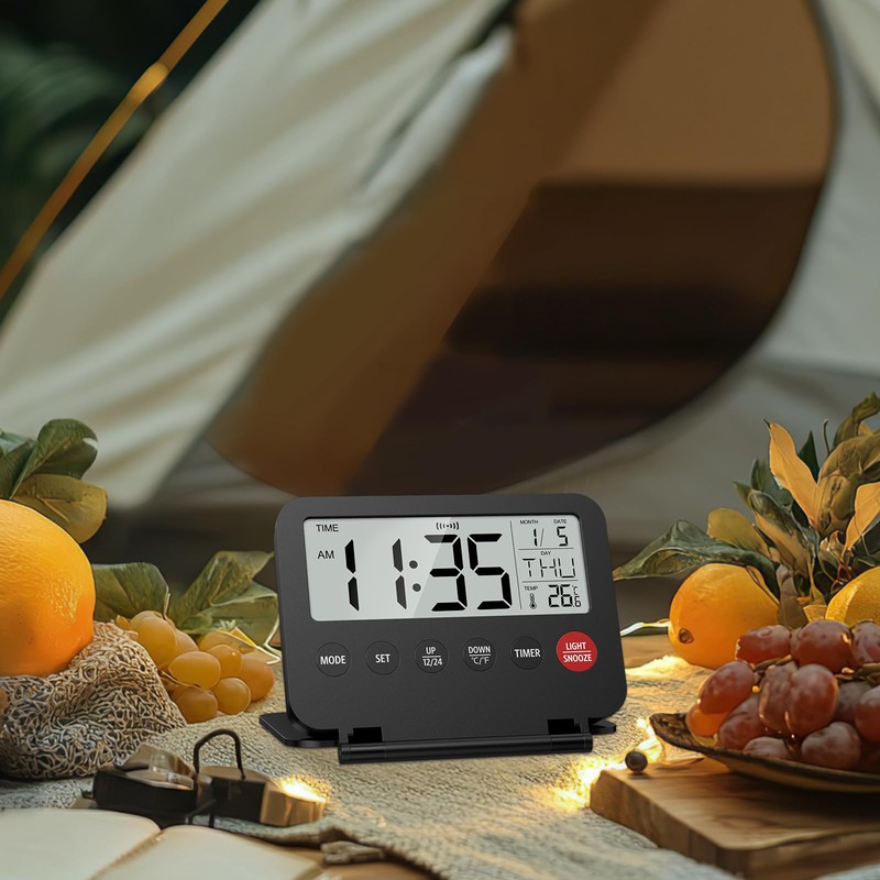 OQIMAX Digital Travel Alarm Clock, Battery Powered LCD Alarm Clock