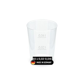 DeinPack 50 Reusable Shot Cups 2 cl / 4 cl Made in Germany | Drinks Cups with Measuring Line | Reusable | Transparent Polypropylene | Push Button 2cl / 4cl | Party Cups