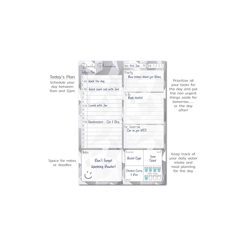 A5 Daily Planner 50 Sheet Note Pad with Schedule, Priority,