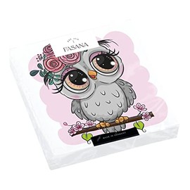 20 napkins owl in cartoon style, children, birthday, girls, animals, table decoration, decoupage, decoupage, 33 x 33 cm