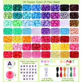 Wutubug 3000Pcs 56 Colors Pony Beads for Bracelet Making Kit, Rainbow Kandi Beads Friendship Bracelet Kit with 910pcs A-Z Letter Beads, DIY Jewelry Making Beads Craft for Adults
