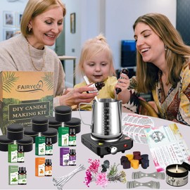 FAIRYELF Candle Making Kit with Wax Melter, Complete Candle Making Supplies, Soy Candle Wax Kit for Kids, Beginners, Adults, Including Electronic Stove, Soy Wax, Melting Pot, Rich Scents and Dyes