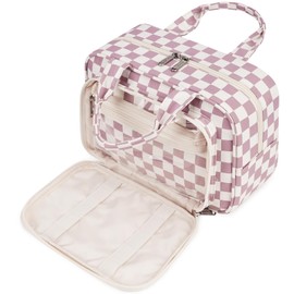 Women's Toiletry Bag Large & Cosmetic Bag Large, Make Up Bag for Men & Full Size Toiletry Bag for Children, Z-dusky pink chessboard