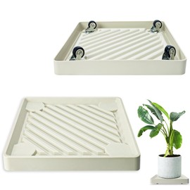 REDHUGO 2PCS Square Plant Caddy with Hidden Wheels, Heavy Duty Rolling Plant Stand Caddy with Wheels, Pot Base for Indoor Outdoor, Beige, 14 inches