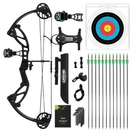 LWANO Compound Bow Set for Youth & Kids,Beginners Bow and Arrow Set,Right Handed,Draw Length 18"-27",10-30Lbs Draw Weight,260fps (Black, Basic Set, Right Hand)
